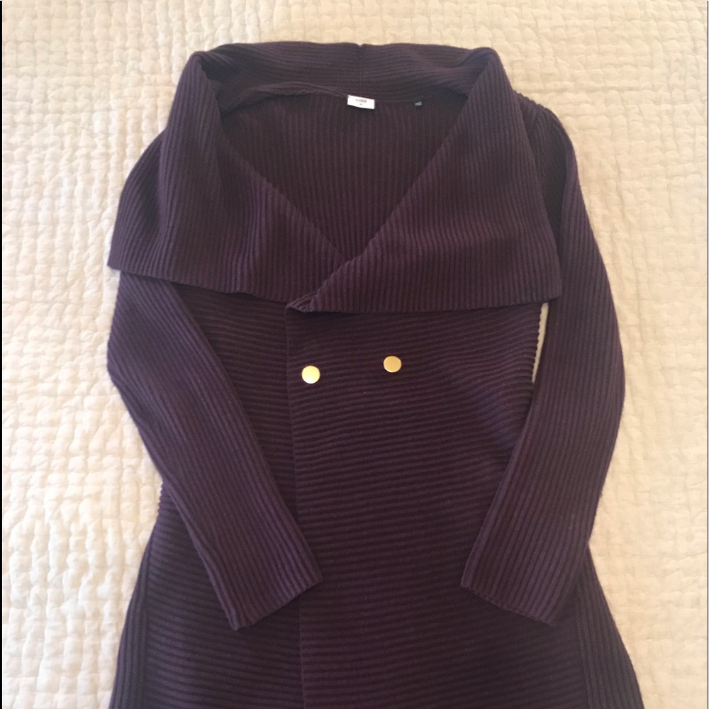 Women’s Cabi Shawl Collared two-button Plum Duster Cardigan Sweater